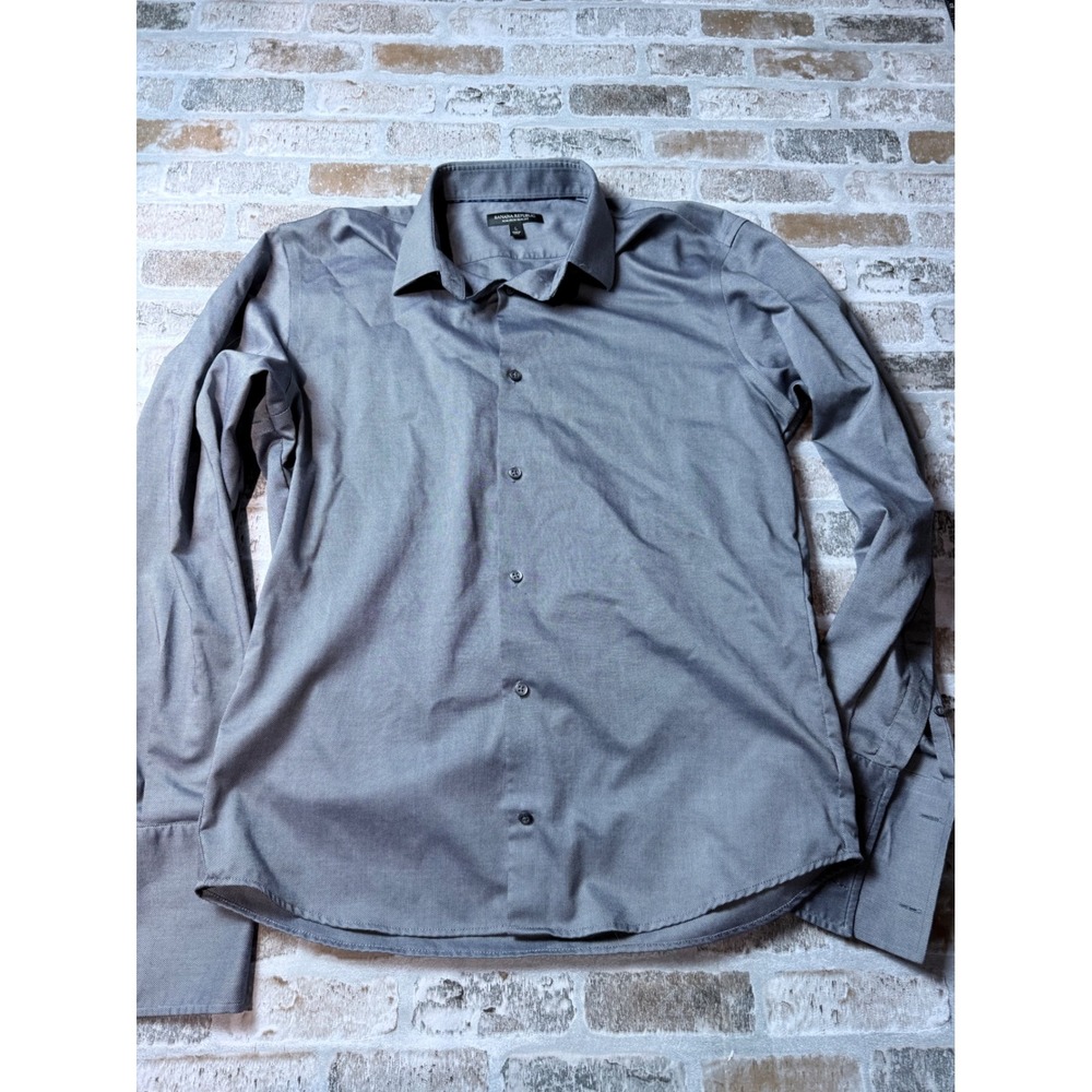 Banana Republic Mens Non-Iron Slim Fit Dress Shirt Grey French Cuff Large‎ L